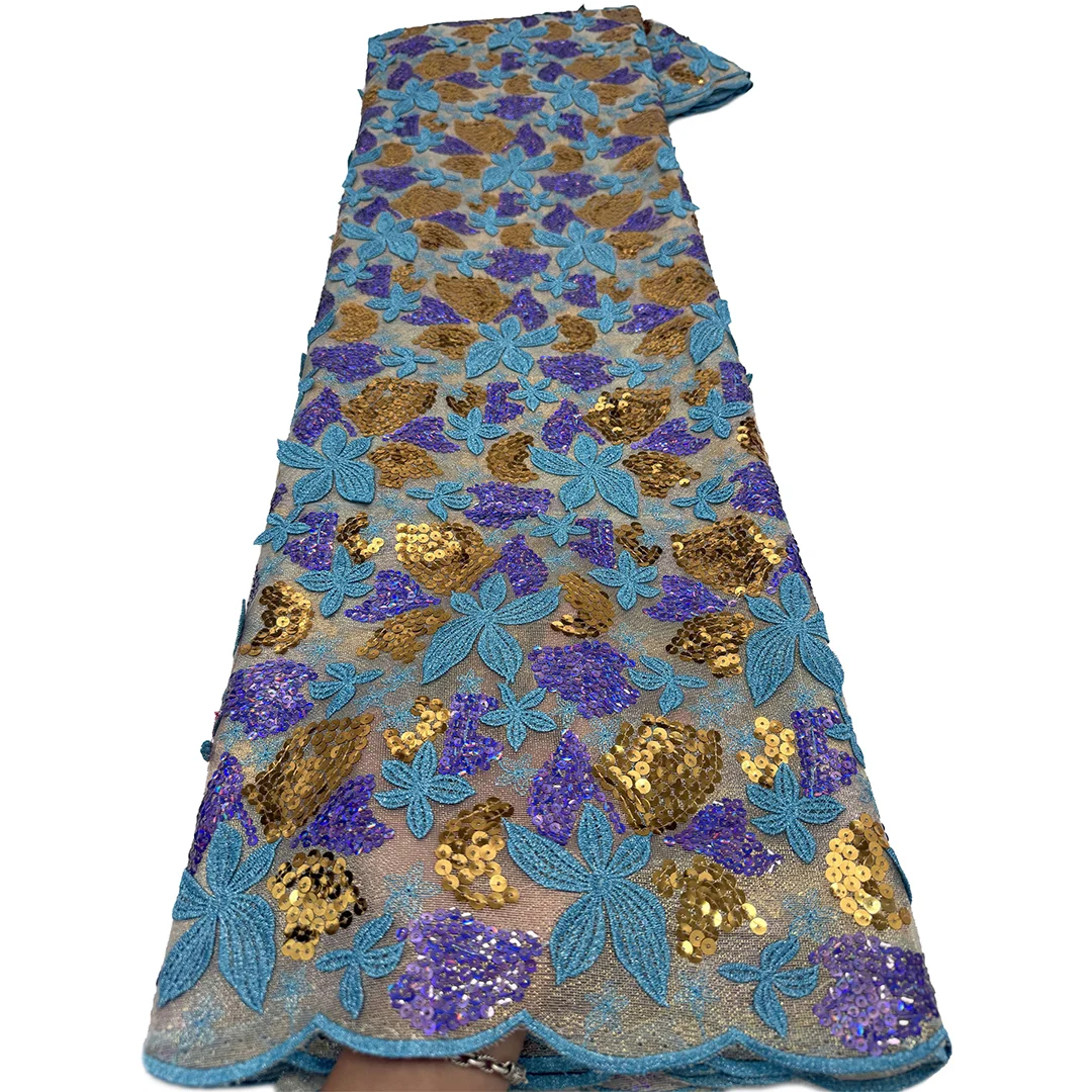 Nigerian Lace Fabrics French Tulle Net Lace with Sequins and Beads African Embroidered Lace Fabric Lace Fabric for Sewing