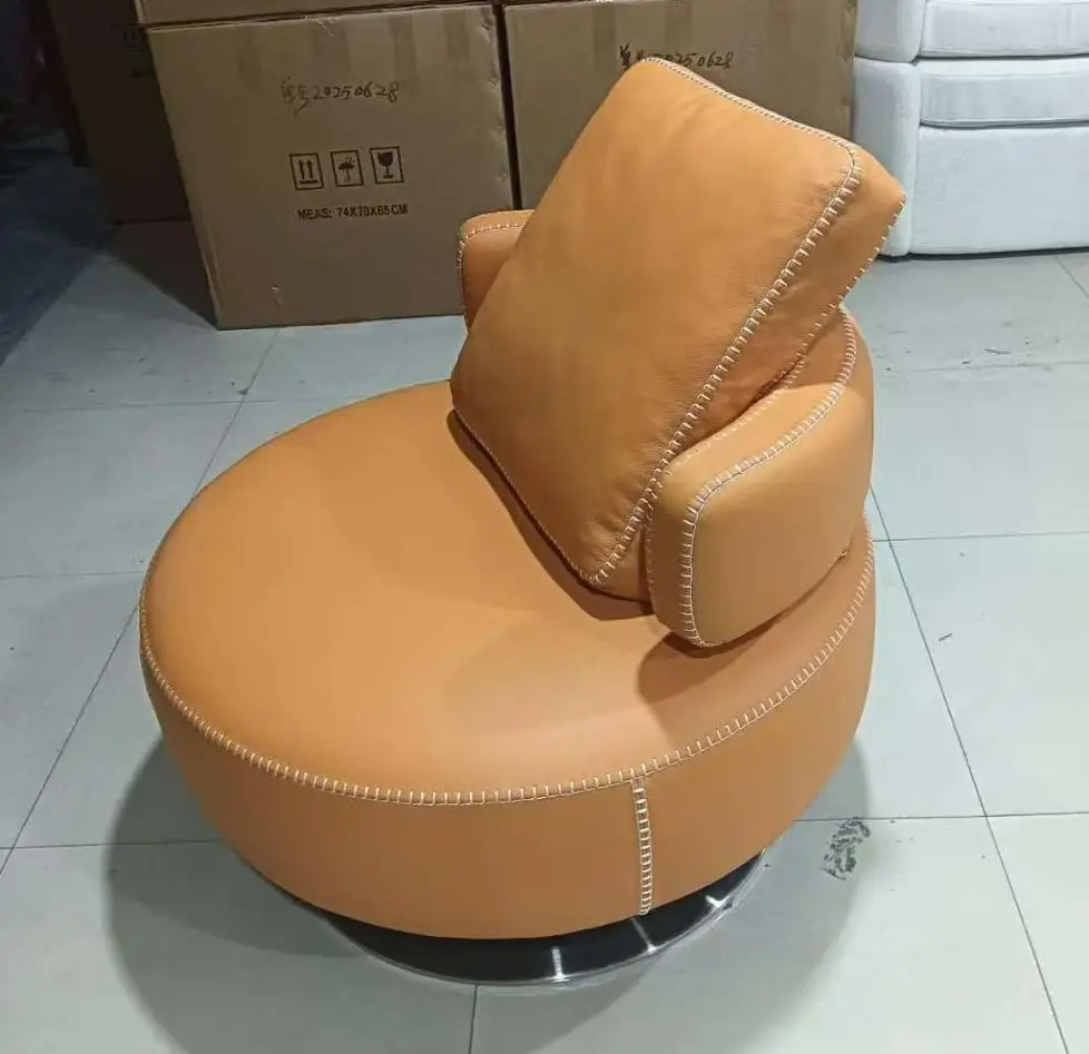 Nordic Modern Luxury Design PU Leather Stainless Steel Base  360 Degree  Swivel Bean Bag Lazy Sofa Chair  Living Room Bedroom