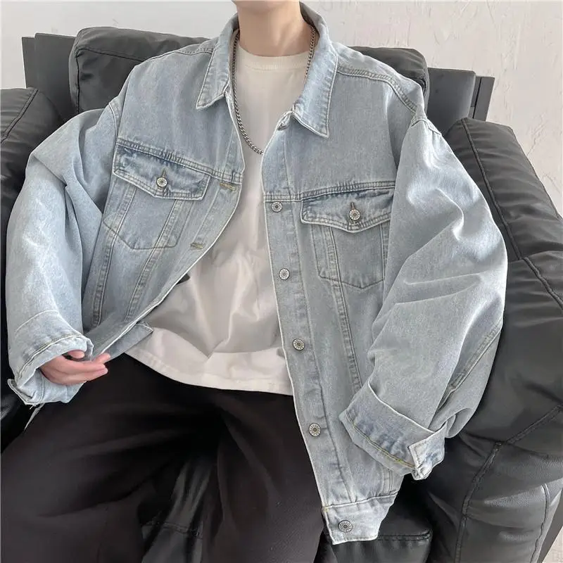 Trendy Autumn Spring Denim Jacket for Men - Fashionable Loose Fit Casual Style