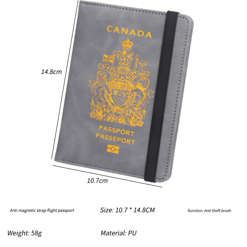 Canada Leather Passport Cover Wallet Men Women RFID Blocking Credit Card Holder with Emblem Imprint for Travel,Business