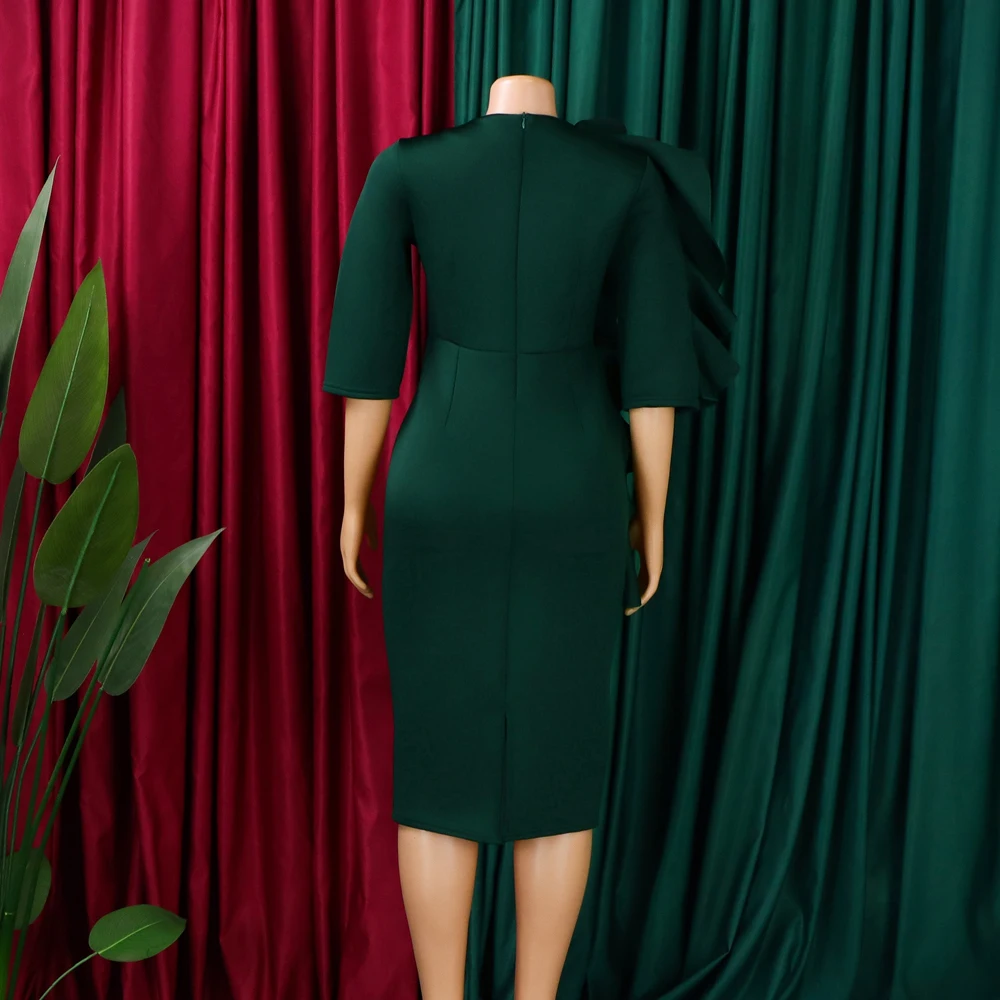 Neueste trendige Design Frühling Kleider Frauen Casual Dame elegante O-Ausschnitt 3-Viertel-Ärmel Rüschen afrikanisches Kleid für Frauen Kleidung – Detail 12