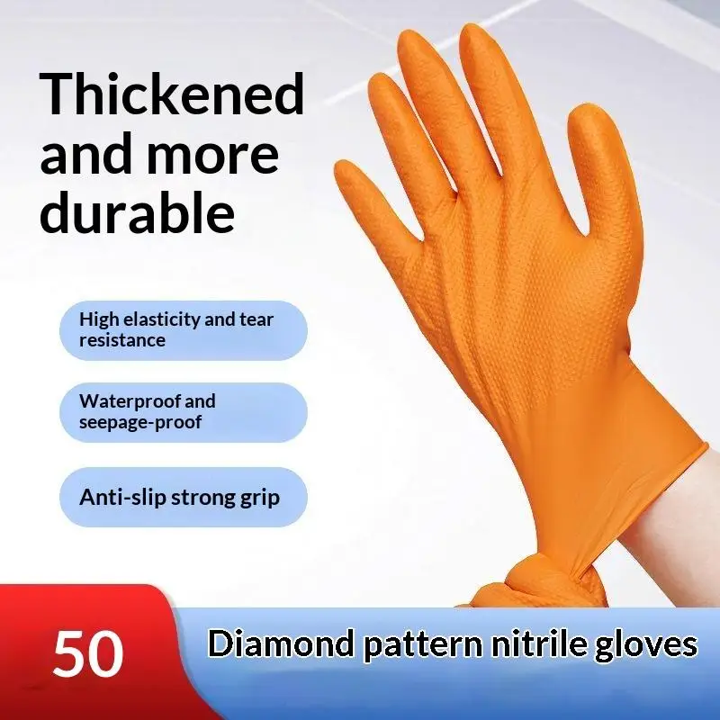 50Pcs Heavy Duty Disposable Nitrile Gloves 8Mil Extra Thick Mechanic Textured Grip Antislip Safety Work Gloves