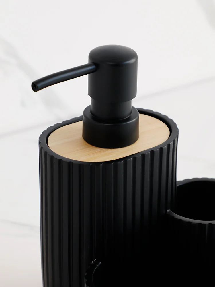 Kitchen Accessories Soap Pump Dispenser with Sponge Holder and Brush Holder 3 in 1 Liquid Hand Dish Soap Dispenser Black Wood