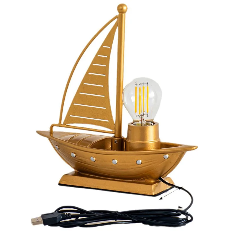 Sailing Boat Table Lamps Bedroom Living Room Atmosphere Night Lights Hotel Study Lighting USB Port Charge Decoration Light