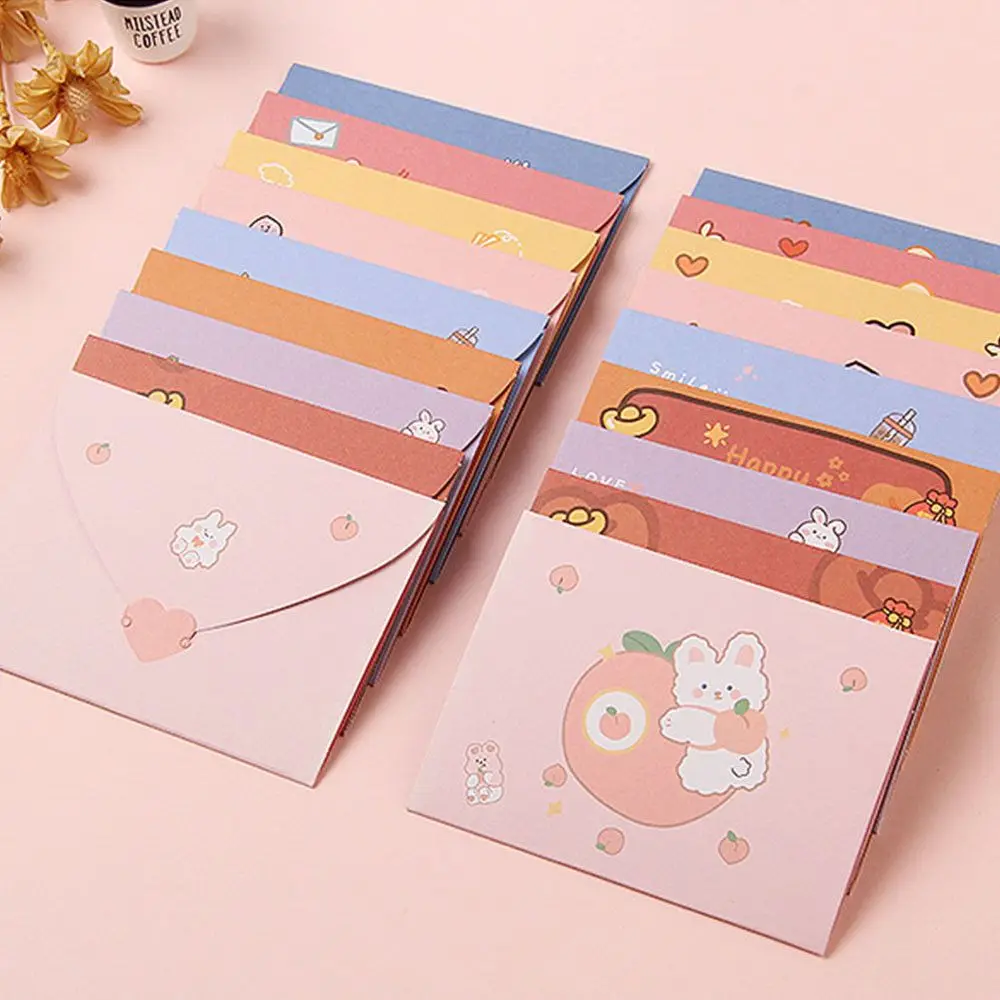 Cute Birthday Blessing Thank Letter Paper Envelope Card Cute Bear Rabbit Postcard Greeting Card Merry Christma Gift Decoration