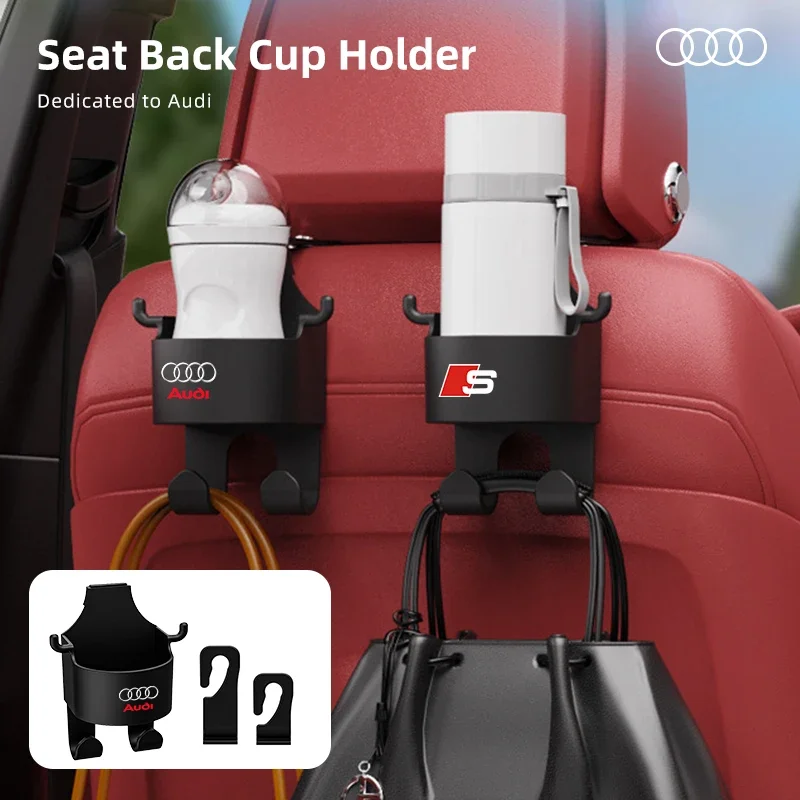 Car Logo Seat Back Storage Organizer Water Cup Holder Hook for Audi Sline RS Q7 A1 A7 Q3 8L TT Mk2 C5 A5 A3 A4 B8 8P 8V A6 C7 A8 