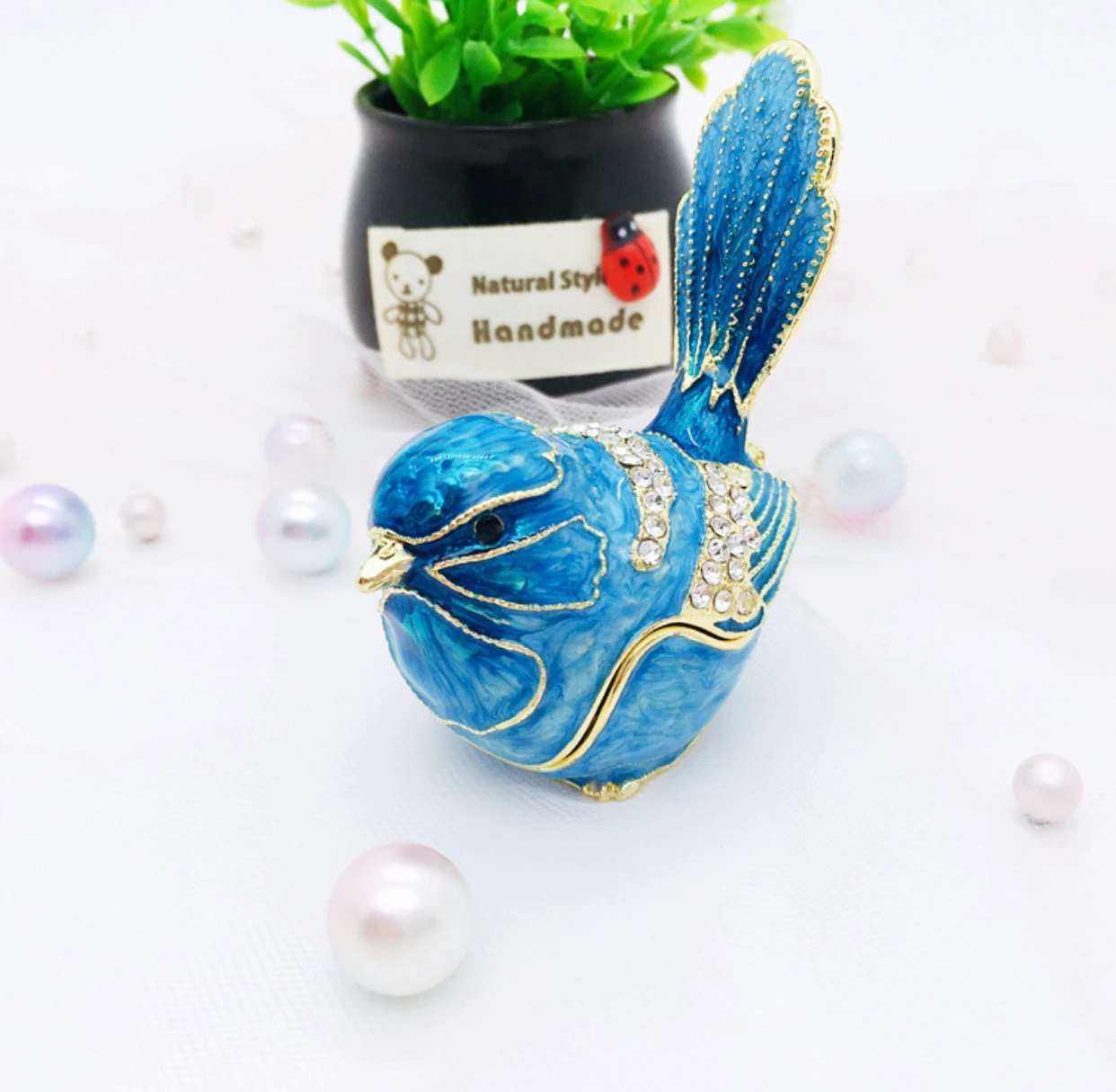 

High-end feeling bird enamel jewelry box ring earring box European and American style handicraft home decoration small ornaments