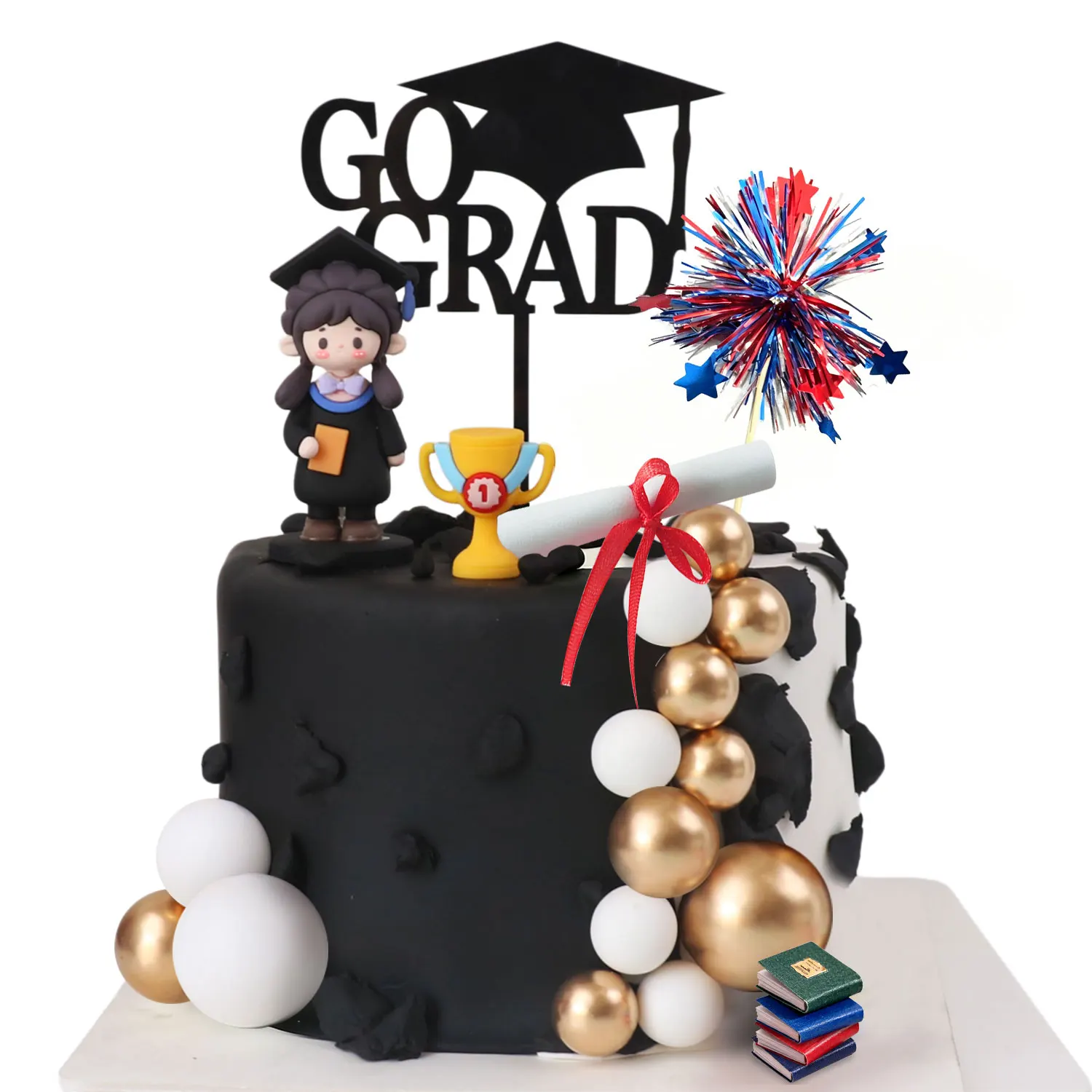 Cute Boy/Girl Graduate Figurine Cake Topper Set, Complete Graduation Cake Decor Kit for Senior Graduation Party Supplies