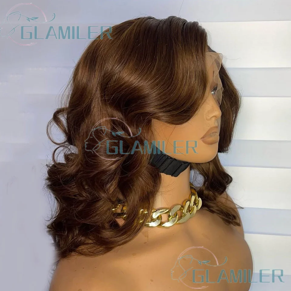 الجانب جزء بني داكن شعر الإنسان الجسم متموج قصير بوب الباروكات قبل قطعها 5x5 الحرير إغلاق الباروكات البرازيلي 360/كامل الدانتيل بوب الباروكات