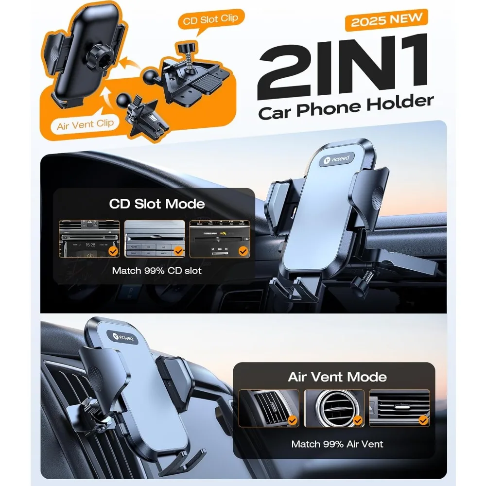 Wytrzymały uchwyt samochodowy na telefon w stylu militarnym, ulepszony metalowy uchwyt antywibracyjny do gniazdka CD i kratki wentylacyjnej, kompatybilny z grubymi etui.