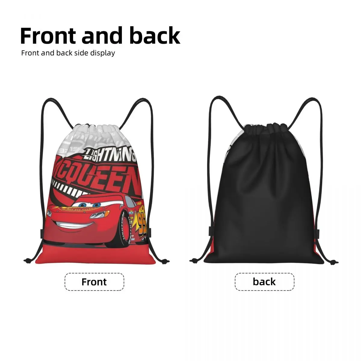 Custom Lightning Mcqueen Drawstring Backpack Sports Gym Bag for Women Men Cars Shopping Sackpack