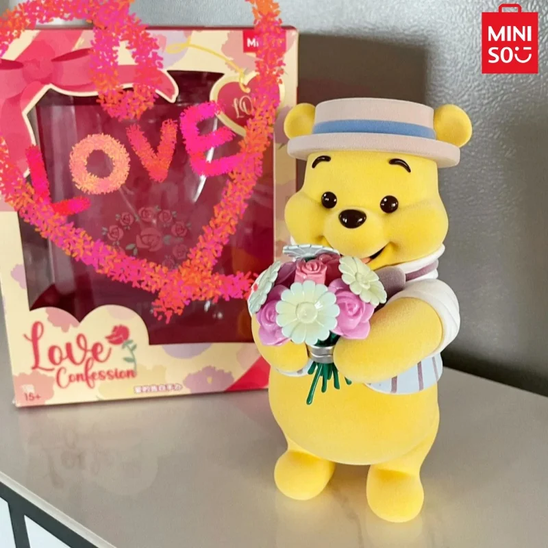 Miniso Disney Pooh Bear Series Confession Of Love Figure Anime Flocking Decoration Ornament Toy Model Girlfriend Gifts Toy