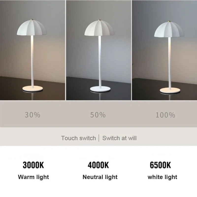 Modern Table Lamp Mushroom Night Light Rechargeable Bedside Lamp Atmosphere Lighting Fixture