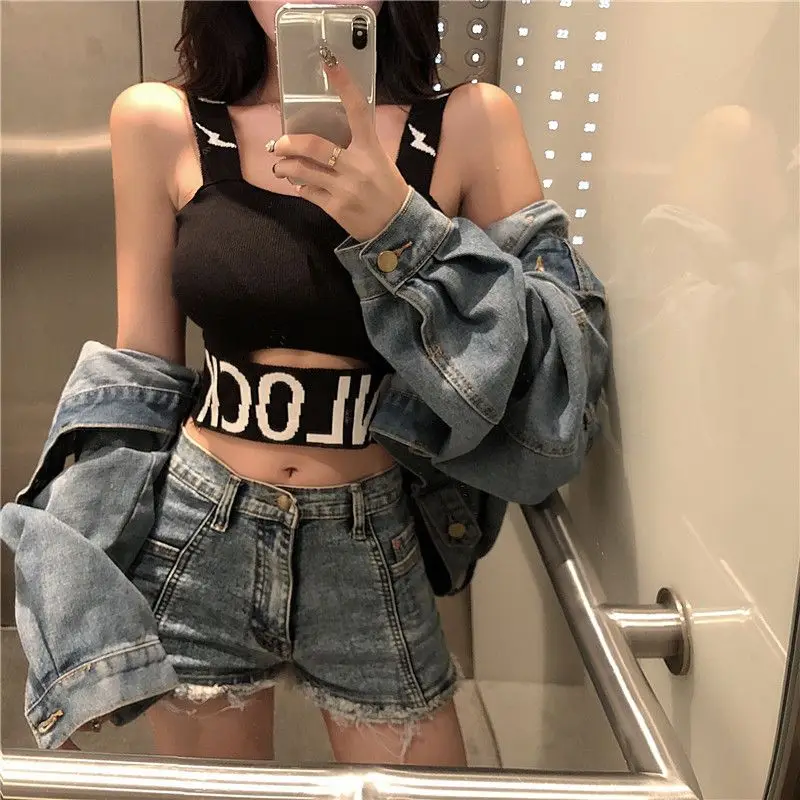 Summer 2024 New Spicy Girl Slim Letter Camis Casual Fashion Sleeveless Crop Top Sweet And Spicy Sportswear Vest Women Clothing