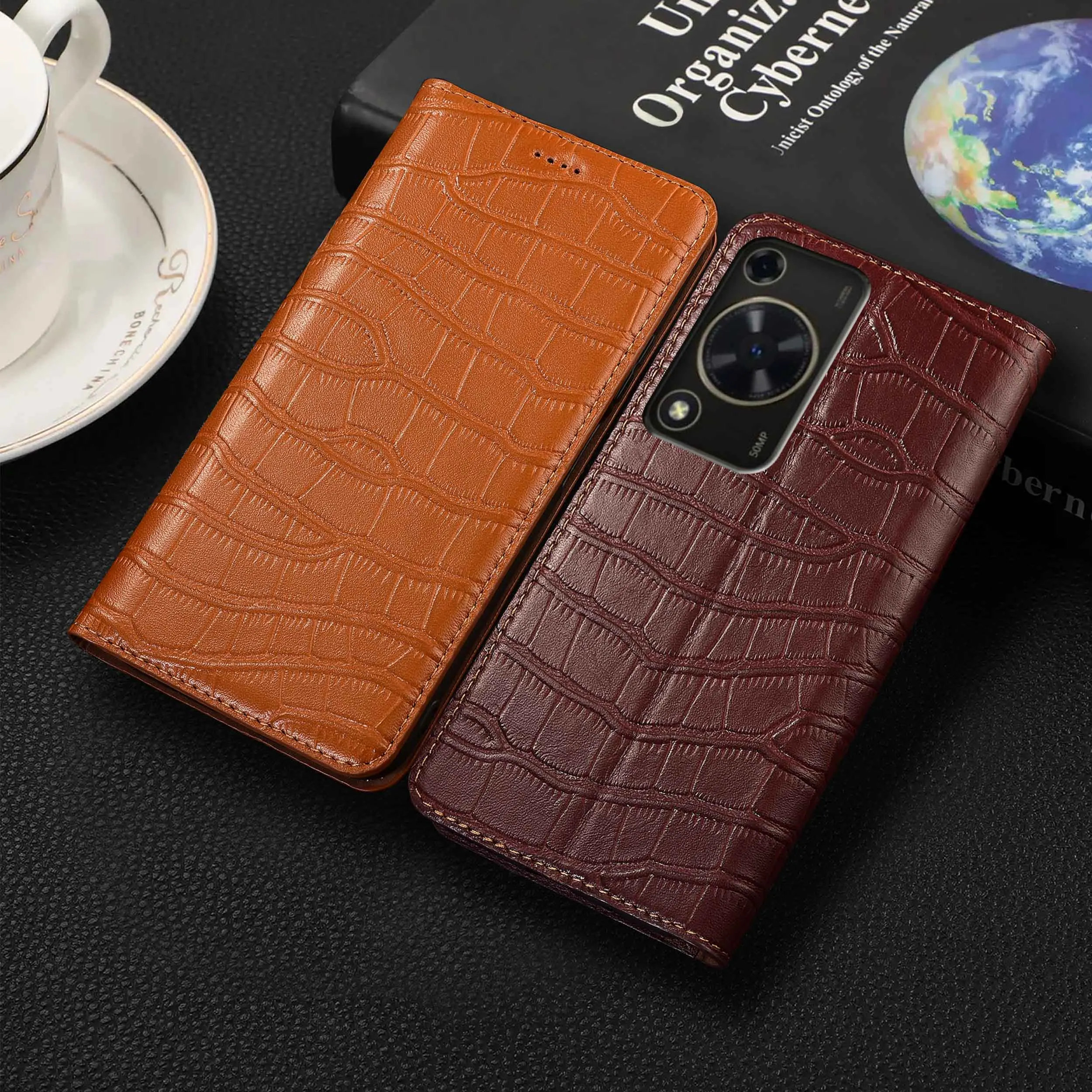 

For Huawei Enjoy 10 10S 10E 20 20E 50Z 60 60X 70 70X 70S Pro Plus Crocodile Belly Pattern Genuine Leather Flip Phone Cover Case