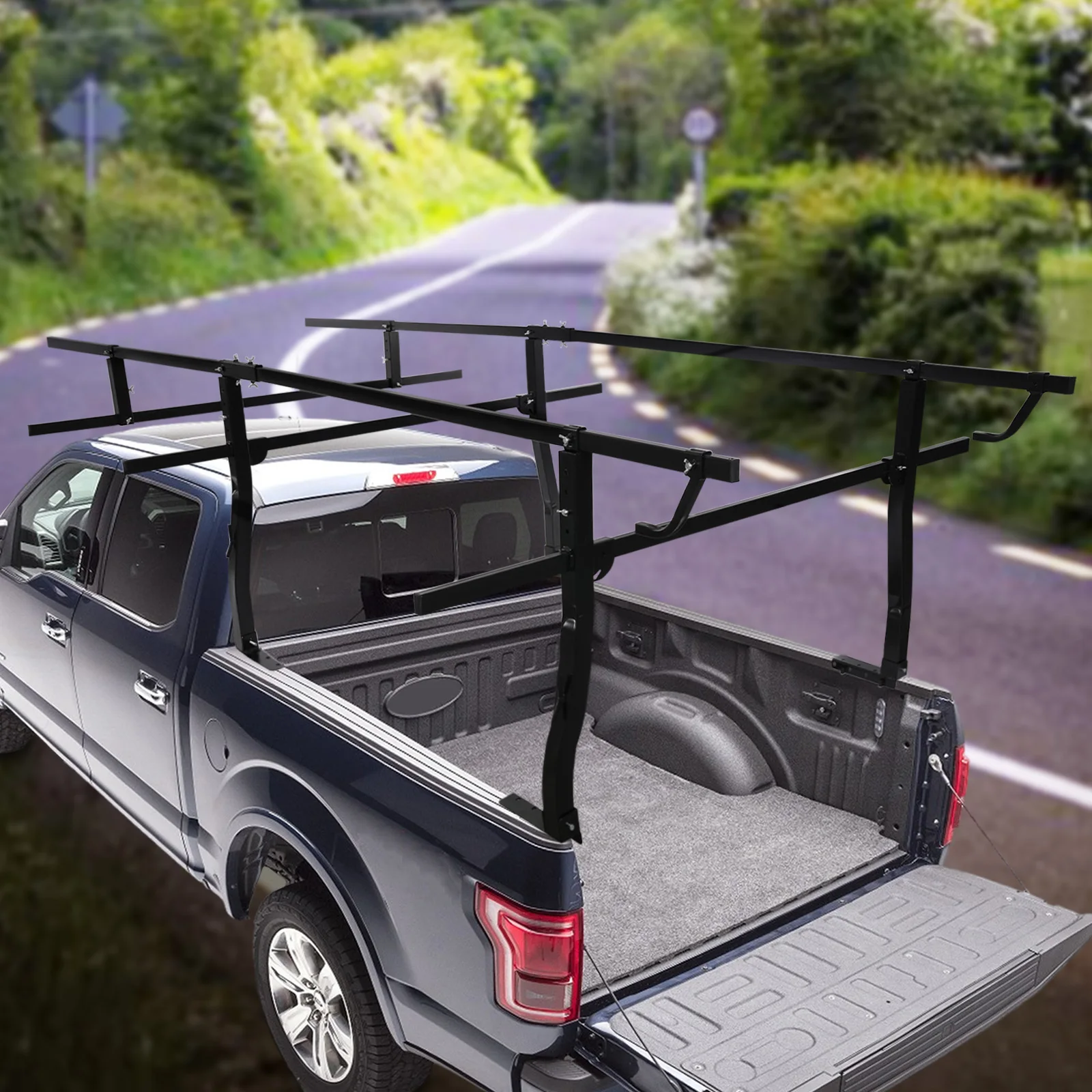 1000 Lbs Adjustable Pickup Truck Ladder Rack, Carbon Steel No Drill Truck Bed Rack With Rope Hooks, For Lumber Pipe Kayak Cargo Transport