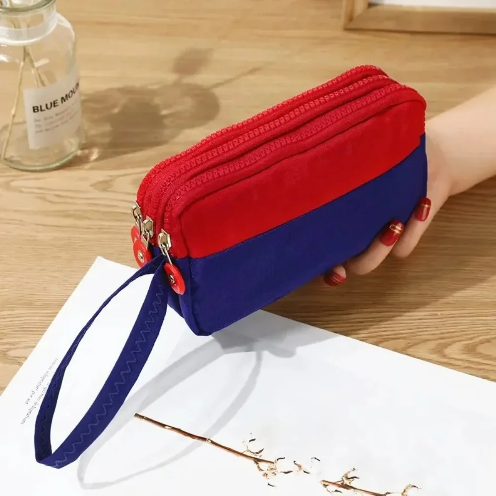 Portafoglio da donna in tela Pochette Portamonete da donna Borsa per telefono Portafogli con cerniera a tre strati Custodia per telefono di grande capacità