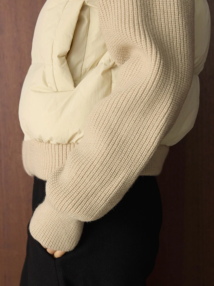 FANAN Modne, dziergane, łączone z bawełną płaszcze damskie z golfem, zapinane na zamek, krótkie okrycia wierzchnie, grube, ciepłe ubrania biurowe na zimę, nowość