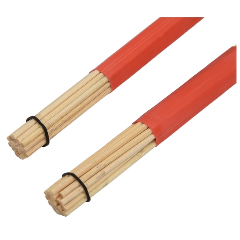 2 Pair 40CM Bamboo Rod Drum Brushes Sticks For Jazz Folk Music (Red)