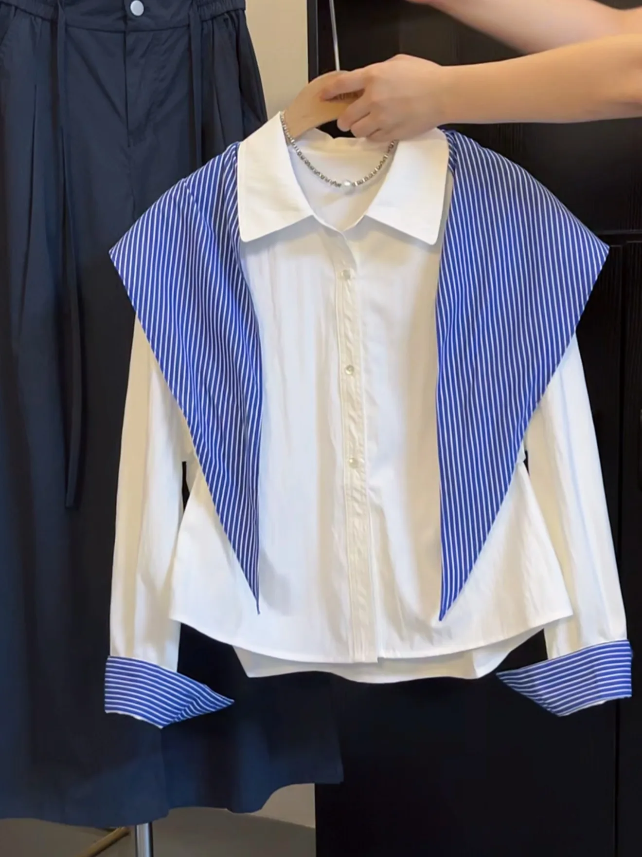 

2026 New Design Women's oulder awl irt Loose Long Sve White Korean Sle Spring Autumn Slimming Top Commute Cotton P...