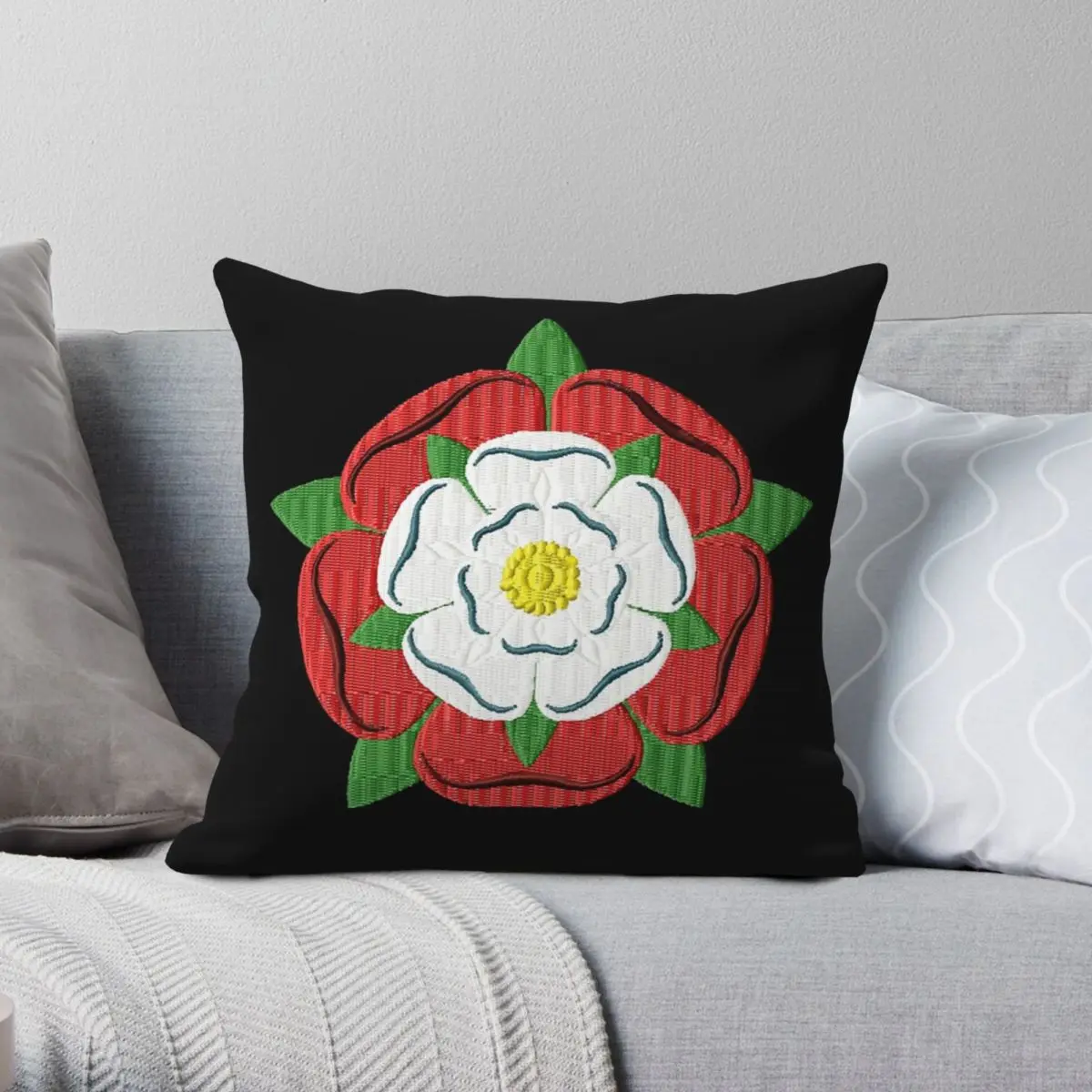 Tudor Rose Square Pillowcase Polyester Linen Velvet Creative Zip Decor Home Cushion Cover