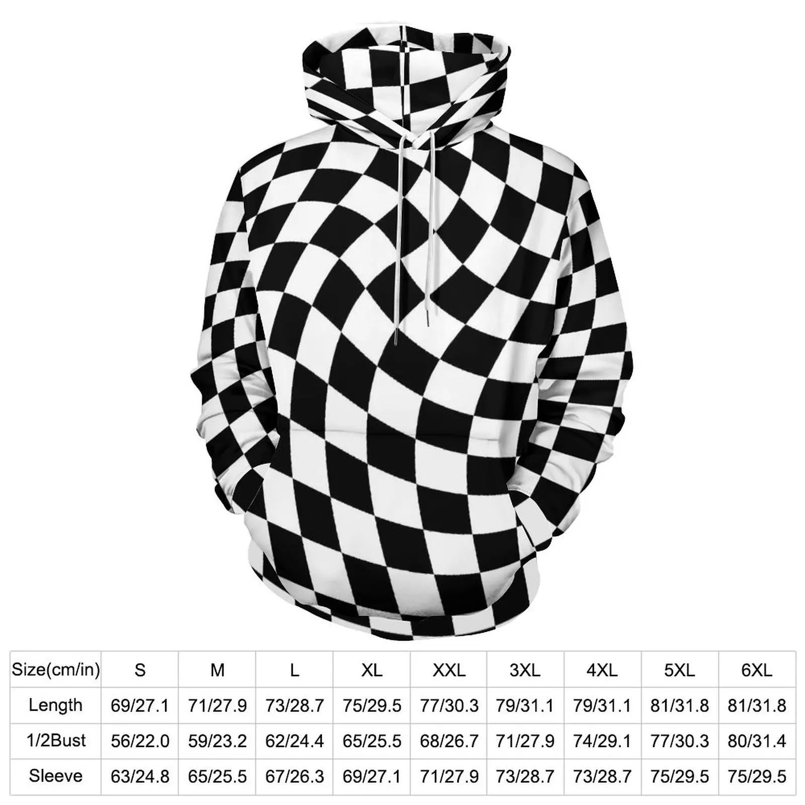 Abstract Check Print Hoodies Long Sleeve Black Twist Pretty Casual Hoodie Winter Harajuku Oversize Loose Hooded Sweatshirts