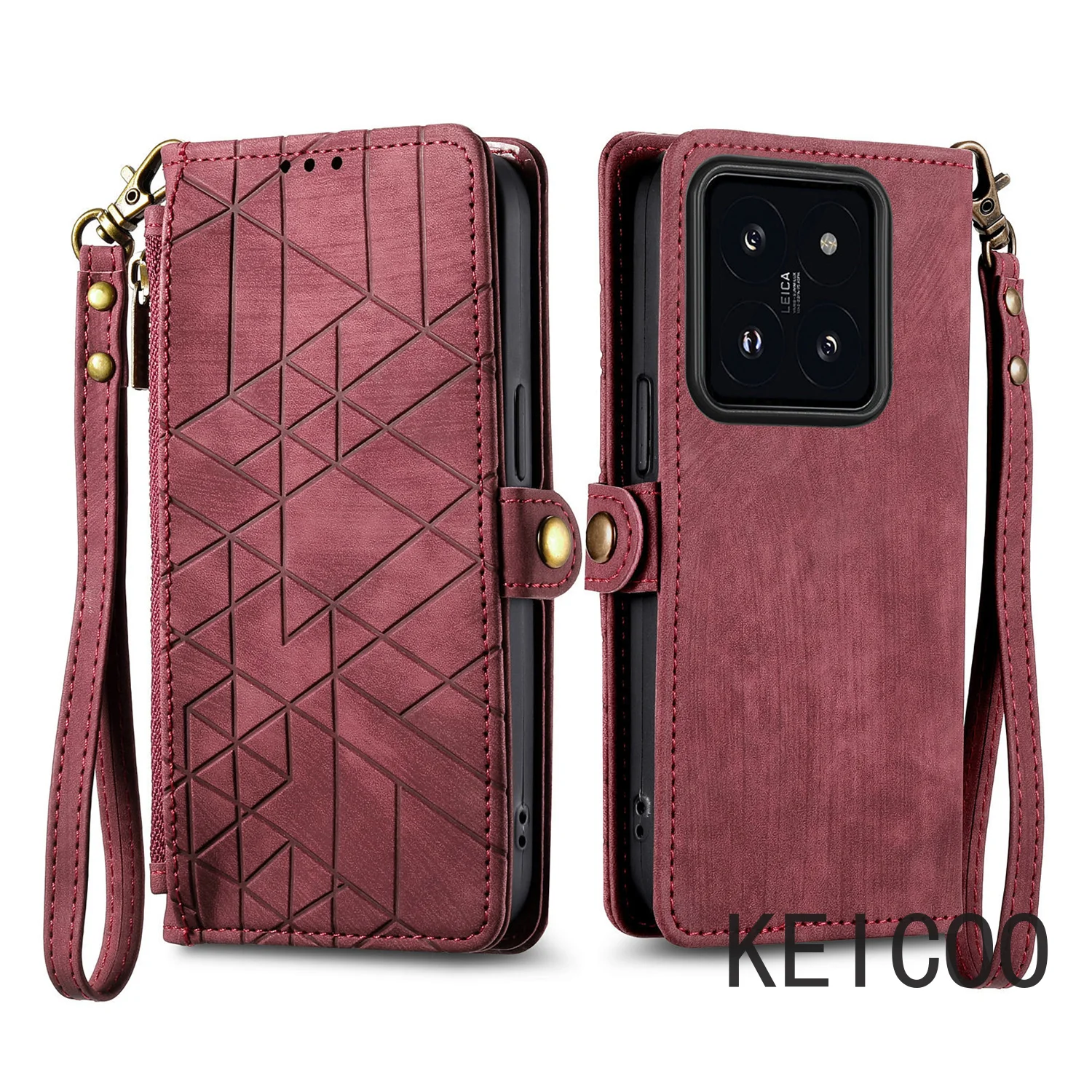 Anti-fall Shell for Xiaomi 14 POCO C55 C51 13 Civi2 Lite Ultra Geometric Zipper Wallet Cases Business Shock Absorption Cover