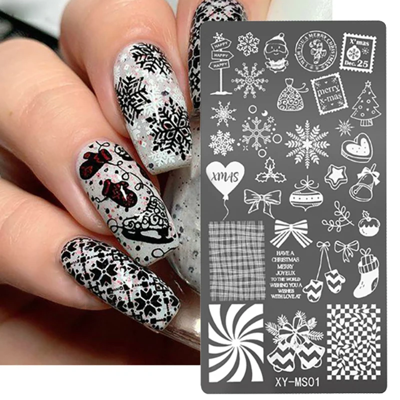 Ano novo natal placas de carimbo de unhas série celebração boneco de neve padrão de aço inoxidável arte do prego manicure modelo