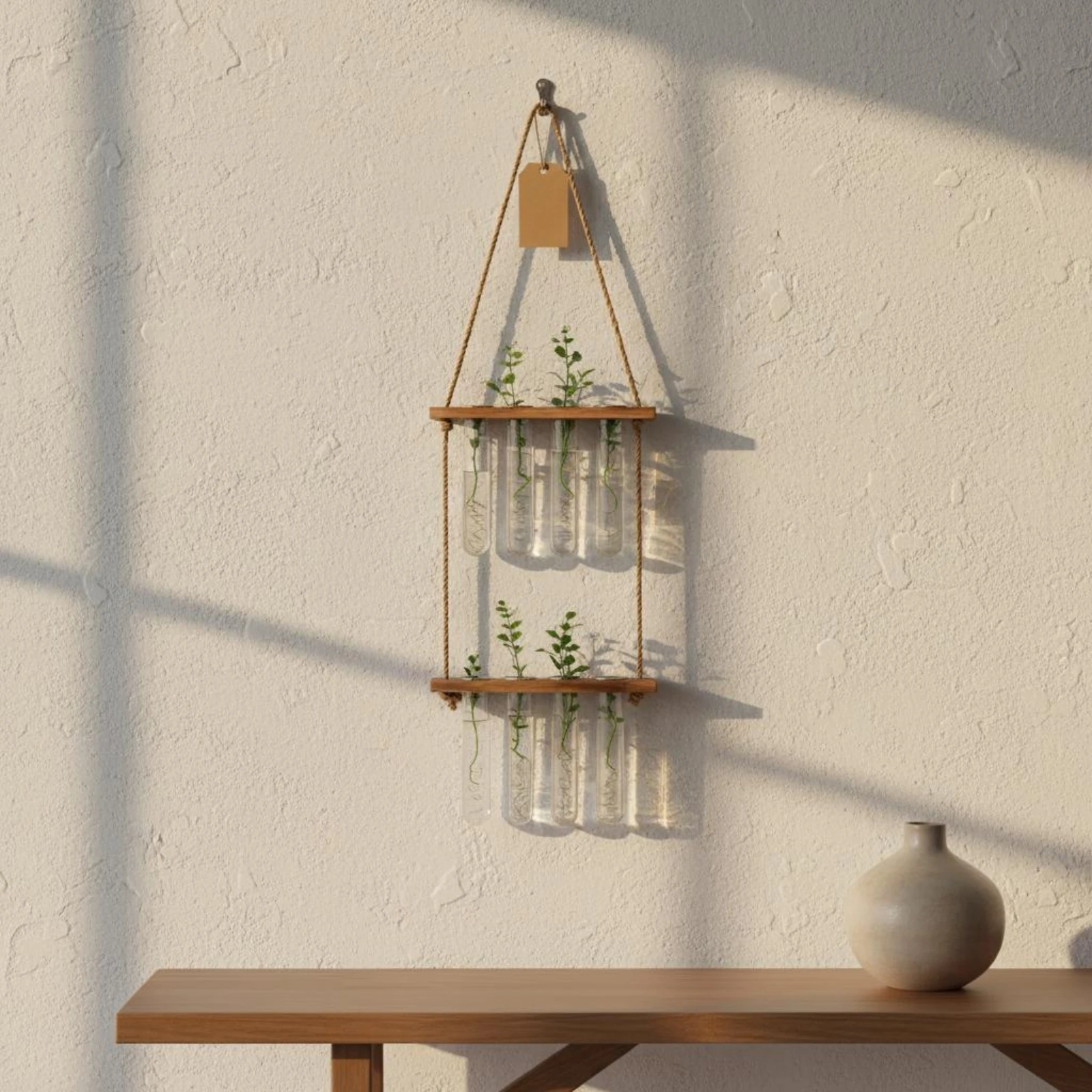 Hydroponic Wall Planter Rustic Decor Wooden Frame Glass Planter Wall Hanging Propagation Station Space-Saving House Decoration