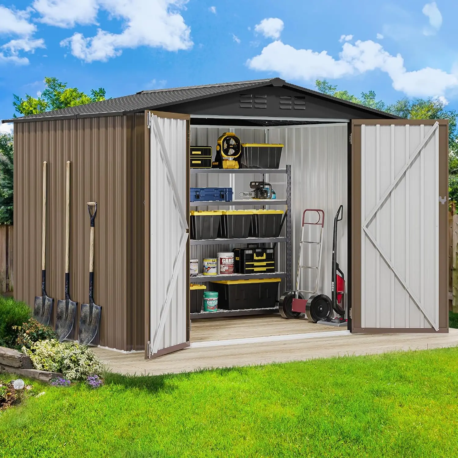 Dwvo 8X6Ft Metal Outdoor Storage Shed, Waterproof Tool Shed Heavy-Duty Storage Unit With Lockable Door And Vents, Ideal For