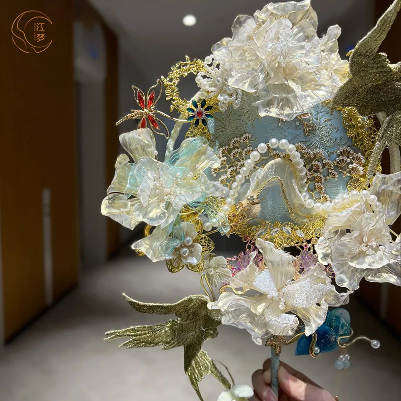 Design Qingyun Biluo Group Fan Bride Wedding Happy Fan Handmade Xiuhe Wedding Fan Gift Chinese Wedding