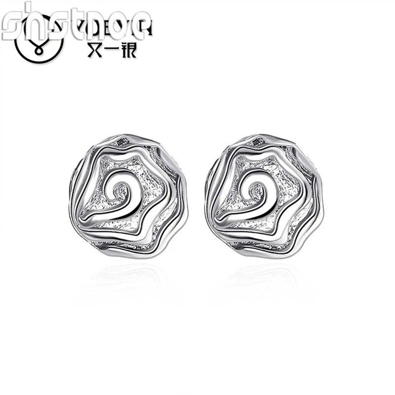 Pretty 925 Sterling Silver Rose Flower Stud Earrings High Grade Jewelry Accessories For Women Valentine's Day Gift Wedding Party