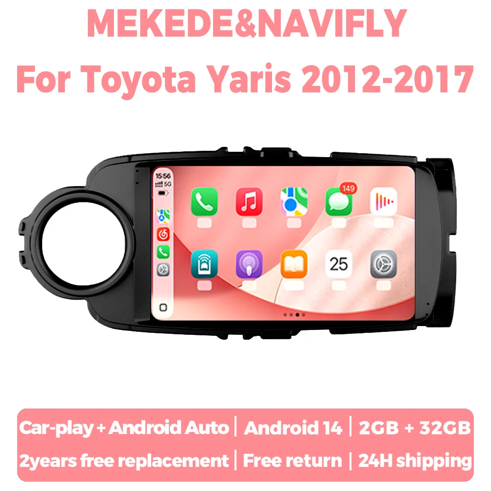 

Беспроводной мультимедийный дисплей с поддержкой CarPlay и Android Auto для Toyota Yaris 2012-2017, Android 14, автомобильная магнитола с GPS-навигацией, Wi-Fi, Bluetooth, FM.