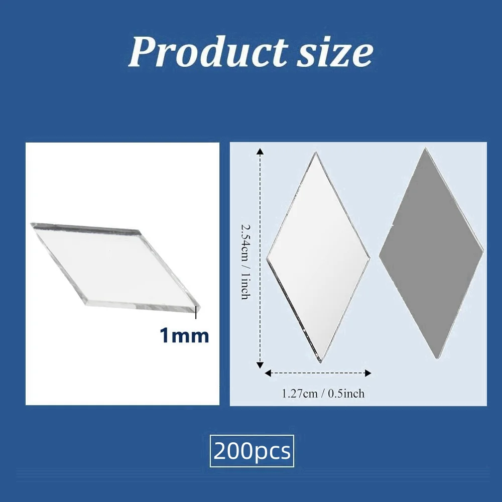 200 Pieces Diamond Shape Mirror Mosaic Tile, Acrylic Small Mirror Self Adhesive Craft Tiny Mirror Tiles for Wall Art Project