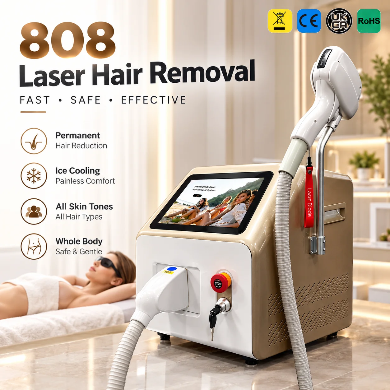 Upgrade Diode Laser Painless Hair Removal Machine Multi-Wavelengths Body Face Bikini Home Treament Laser Epilator for Women Men