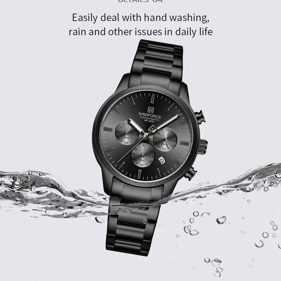NAVIFORCE Men's Watch Quartz Calendar 3ATM Water Resistant Date Display Steel Band Fashionable Sports Luxury Wristwatch NF8076 view 5