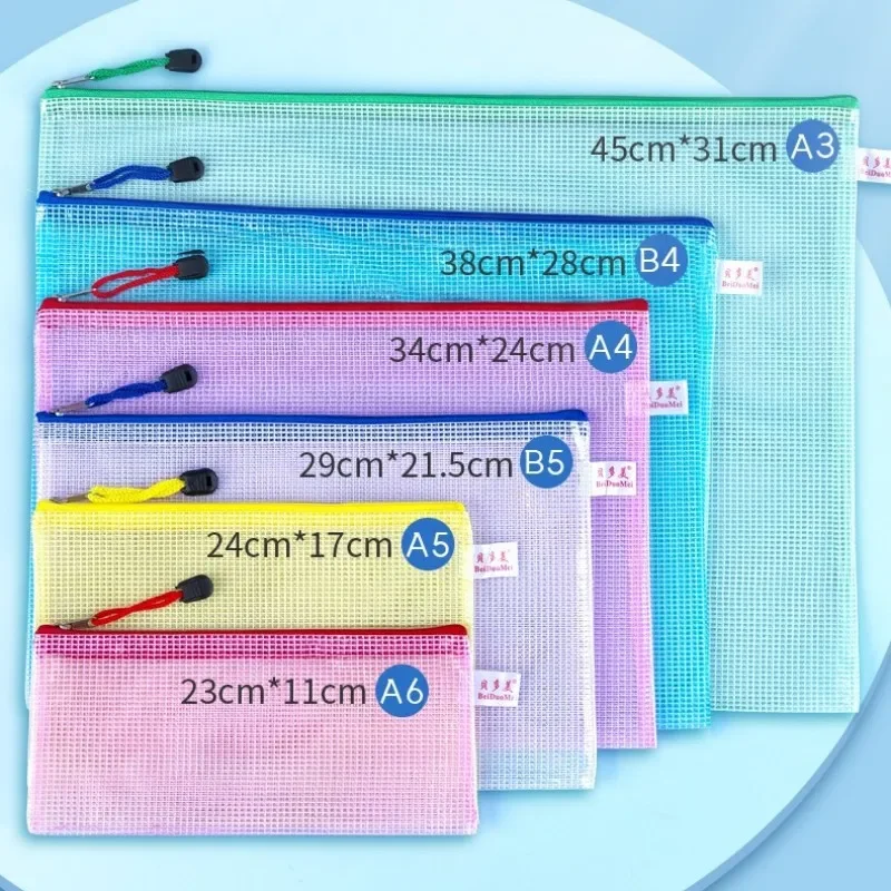 

10pcs A6/a5/a4/a3 Mesh Zipper Pouch Document Bag Waterproof Zip File Folders School Office Supplies Pencil Case Storage Bags