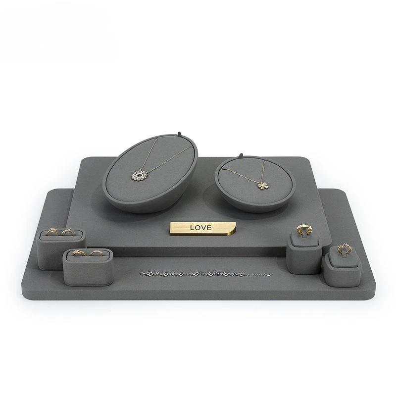 

Премиум-подставка для демонстрации ювелирных изделий из серой микрофибры: для ожерелий, серег, колец, для витрин и демонстраций витринных витрин