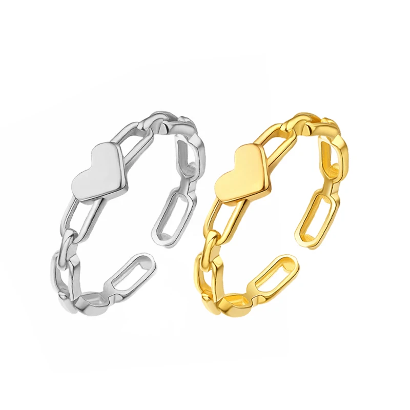18 Karat vergoldete ineinandergreifende Kette Liebe Herzring Edelstahl geometrische offene Ringe für
