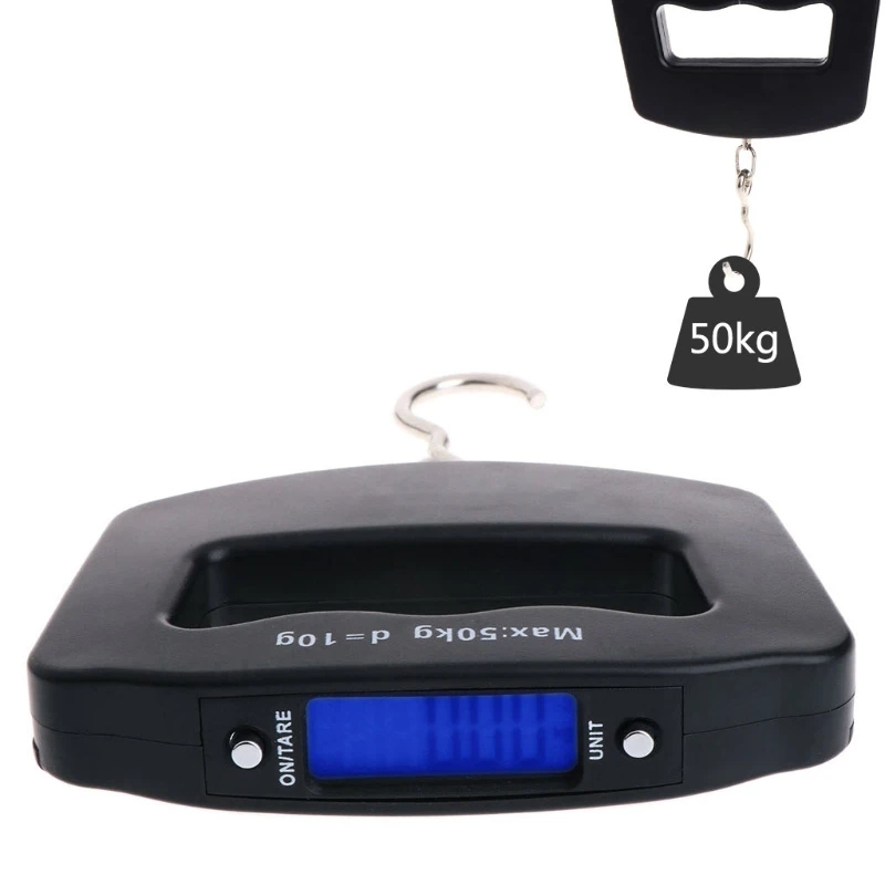 50Kg 10g  Portable Mini Hanging Scale Electronic Weighting Luggage Scale Fish Hook Digital Scale Blue Display Balance