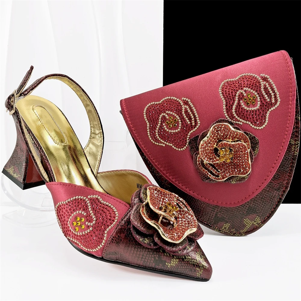 

Лето 2025 г., элегантные сандалии со стразами и комплектом сумочек, летние женские туфли в африканском стиле на высоком каблуке и сумка, комплект для вечеринки