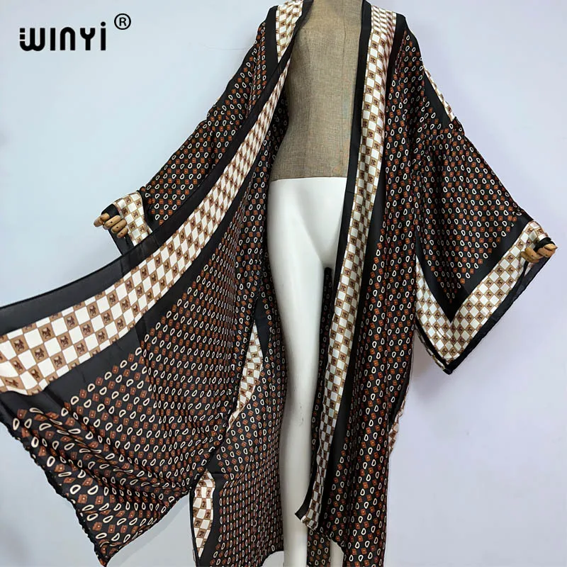 Kimono WINYI z nadrukiem klasyczny wzór słodka dama plażowa czeska długi kardigan ścieg na co dzień Boho Maxi przyjęcie świąteczne kimono