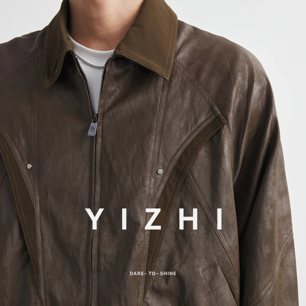 2025 Spring New Men's Cool Handsome Retro Distressed Brown Pu Leather jacket Men Zipper Luxury Designer American Vintage Clothes - Image 5
