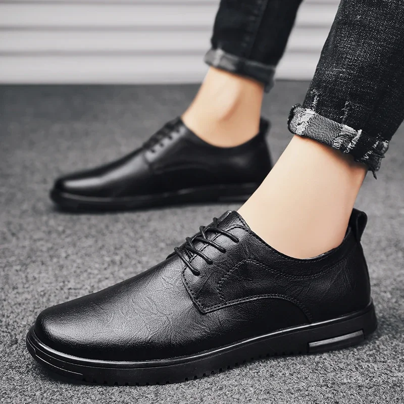 Men Genuine Leather Shoes Lace-Up oxfords Black Shoe Real Leather fashion Mens Moccasins Italian Designer Flats Shoes for men