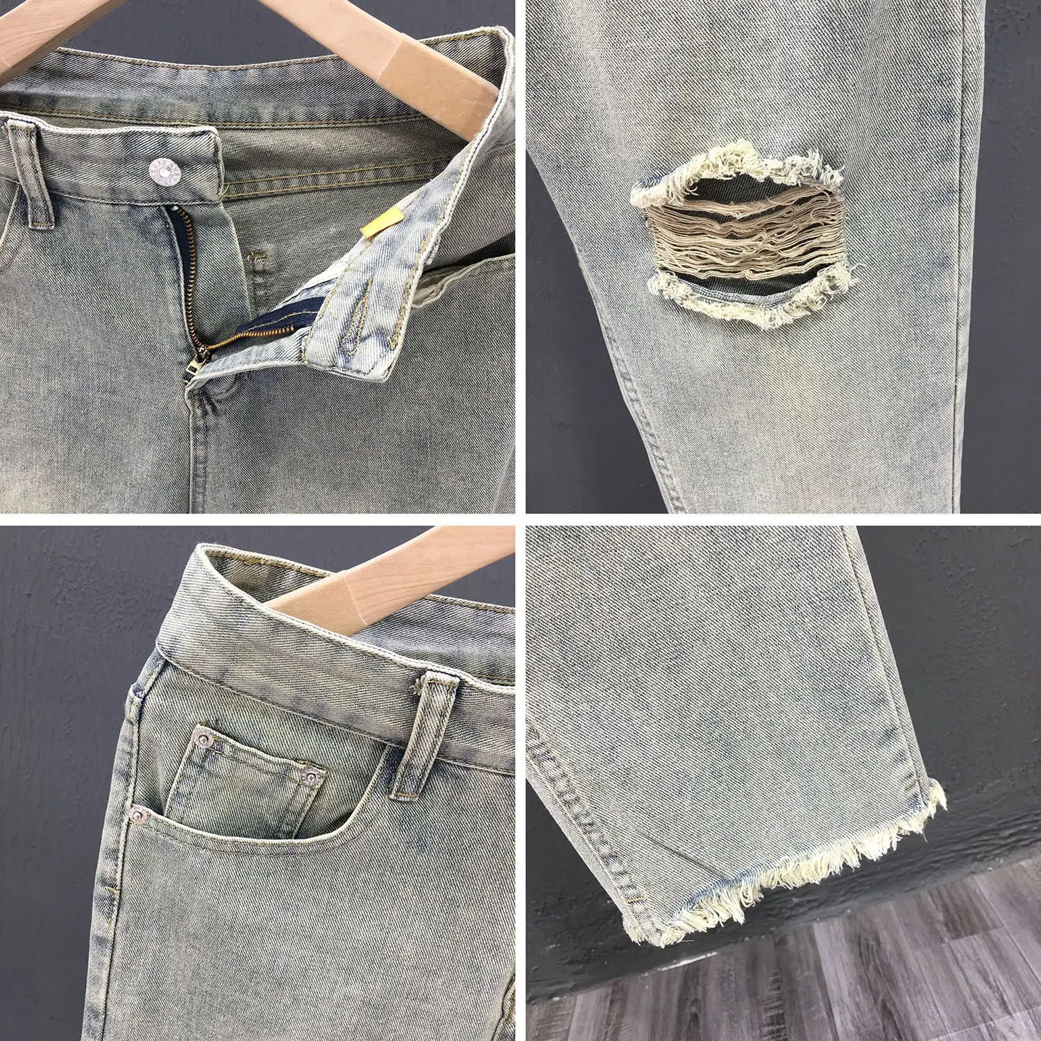 Cowboy Pants Man 2025 New Summer Brand Ruffian Handsome Loose Straight Student Washed Pants Men's Ripped Jeans Stacked Jeans Man