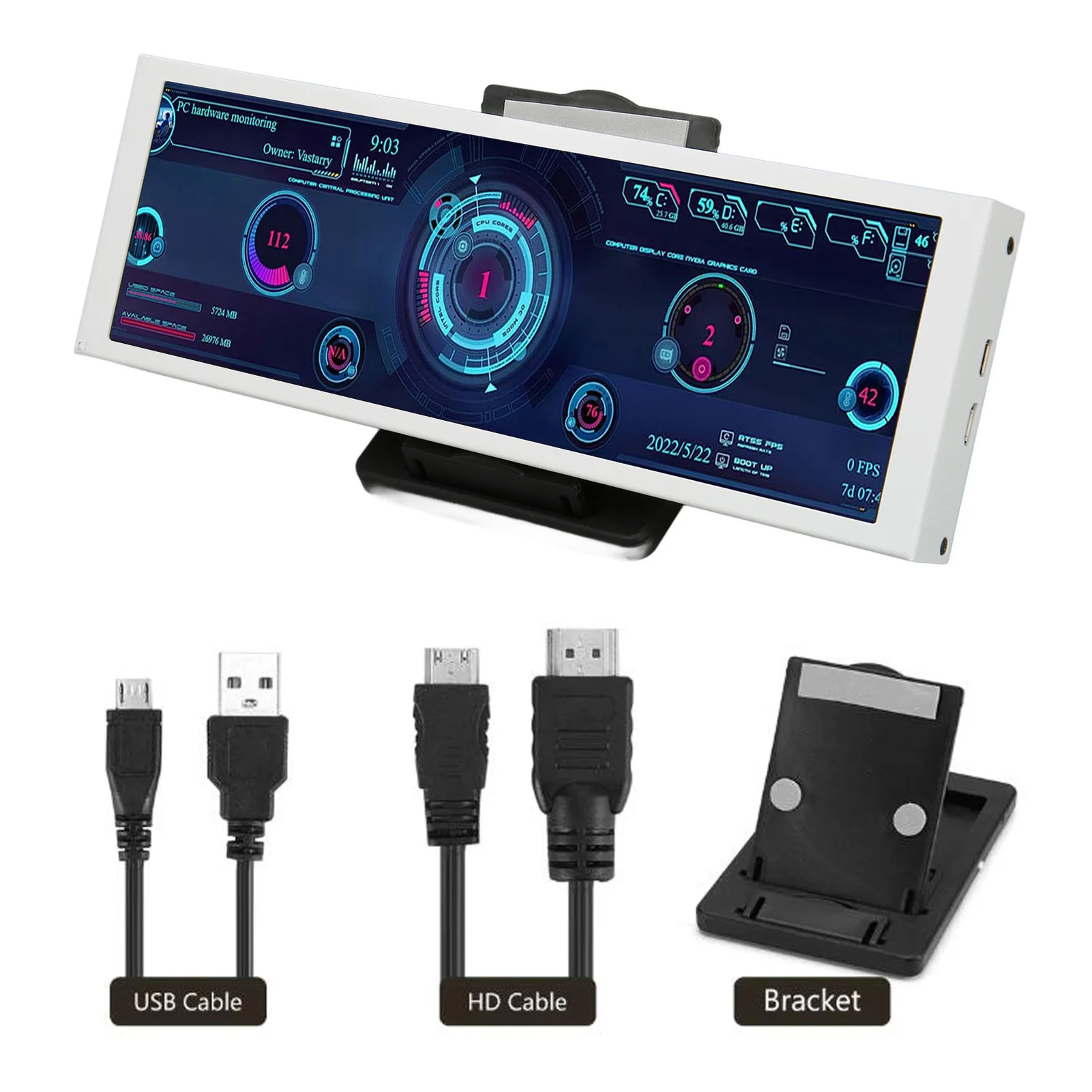 7.9in PC Temp Monitor Metal Case  CPU GPU SSD Data Temperature Monitor Panel for AIDA64 Hardware Driver Board PC Mini Monitor