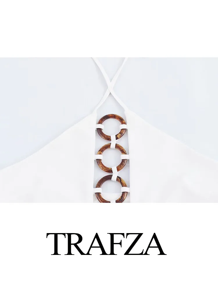 TRAFZA-top feminino com gola alta, camis sexy, top monocromático sem mangas, top sem costas, streetwear oco, verão, 2022