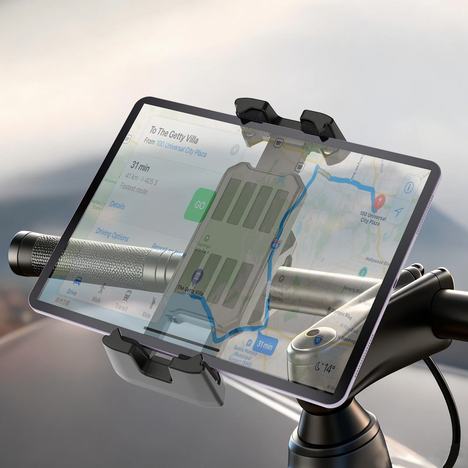 Universal Tablet Phone Handlebar Mount For Bicycle Motorcycle Gym Equipment 4-14 Inch Devices Secure Adjustable Outdoor Stand