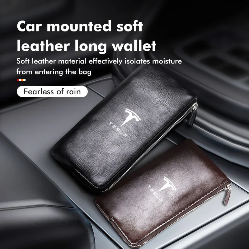 Car Internal Newe Soft Leather Long Wallet Large Wallet  For Tesla Model 3 S X Y