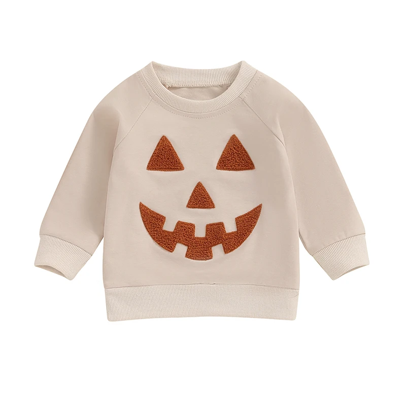 

Baby Girl Halloween Embroidery Pumpkin Sweatshirt Toddlers Kids Boys Long Sleeve Pullover Tops for Fall Autumn